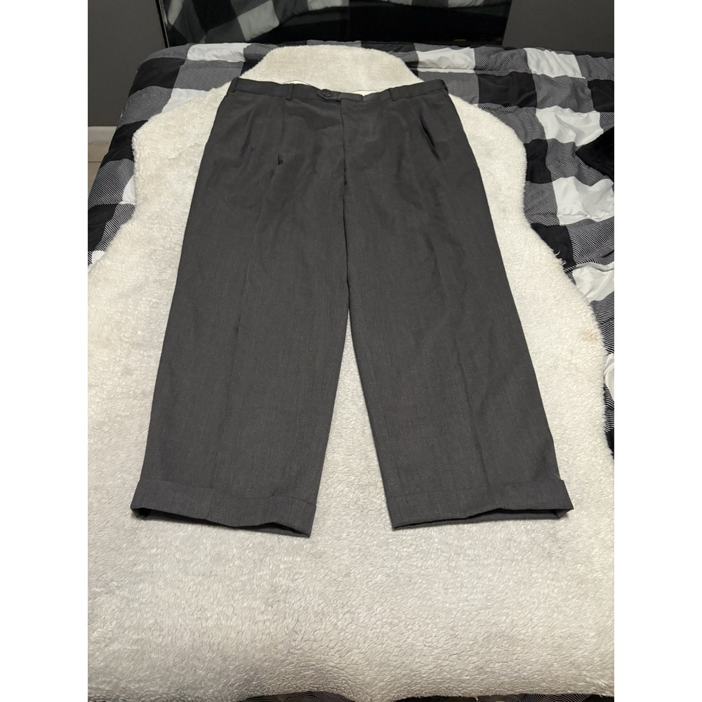 Pronto Uomo Men's Gray Pleated Cuffed Dress Pants Size 42x29 Worsted Wool